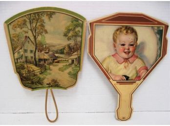 Pair Of Vintage Hartford &  Cromwell Conn Paper Advertising Hand Fans