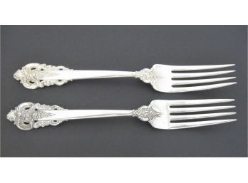 Pair  Wallace Grand Baroque Sterling Silver 7 1/2' Dinner Forks 136 Grams