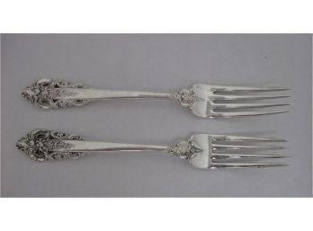 Pair  Wallace Grand Baroque Sterling Silver 7 3/4' Dinner Forks 165 Grams