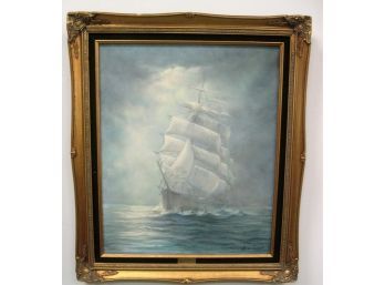 Vintage  Nautical Tall Sailing Ship Ocean Seascape Oil Painting Signed Tamburri