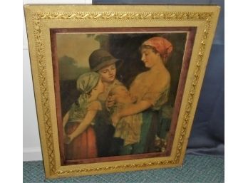 Gorgeous Antique 19thc Victorian Wood Gesso Picture Frame With Lithograph
