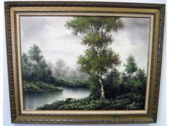 Listed Artist Gianni Tedeschi Beautiful Large Landscape With Lake Oil Painting