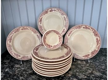Group Of Eleven Vintage Majestic Red 'San Tan' By Wellsville Restaurant Ware