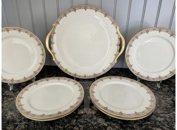 Six Limoges Dinner Plates And Marching Cake Plate
