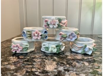 Set Of Six Vintage Porcelain Napkin Rings
