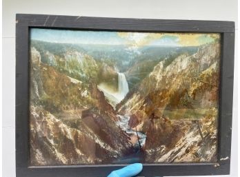 Framed Vintage Painted Forest Waterfall Scene On Glass