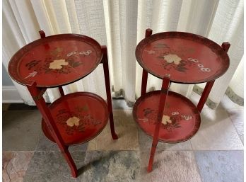Pair Of Vintage Japanese Folding Two Tier Tray Tables