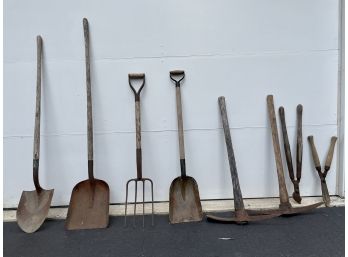 Group Of Eight Vintage Wood Handled Tools