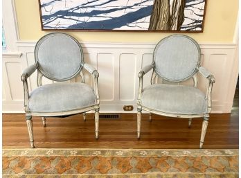 Pair Of Antique Italian Side Chairs In Brushed Velvet