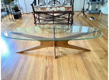 Vladimir Kagen Oval Glass Top Coffee Table On Walnut Base