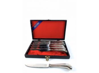 Silver Plate - Set Of Serrated Dinner Knives In Storage Case