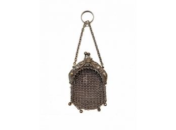 Antique - Chain Mail Coin Purse With Cherub Face At Top Locking Point