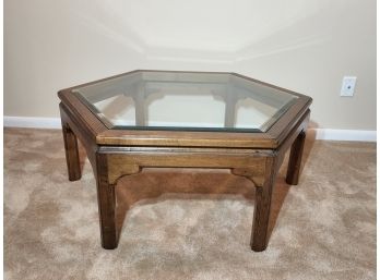 Ethan Allen Hexagon Glass And Wood Coffee Table