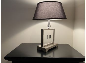 Modernist Acrylic And Stainless Steel Table Lamp With Cloth Shade And Crystal Finial