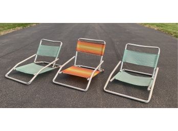 Trio Of Vintage Foldable Aluminum Low Beach Chairs*