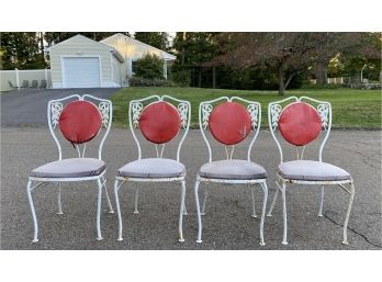 1940s Iron Patio Chairs With Padded Backs And Seats - Floral Filigree Motif