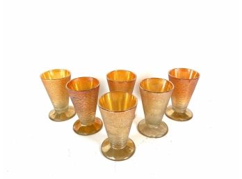 Textured Tangerine Carnival Glass Juice Cups