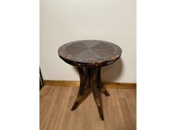 Round Bamboo Side Table With Horn Inlay