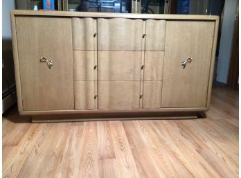 Vintage Blonde Buffet With Curved Drawers