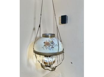 Vintage Victorian Hand Painted Hanging Oil Lamp Light Fixture