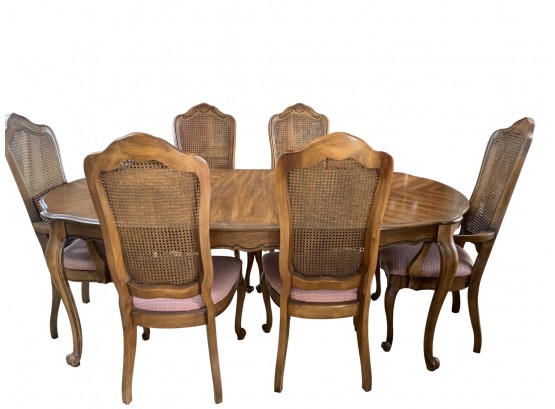 Barnhardt Dining Table, Six Cane Bach Chairs, Two Extensions & Table Pads