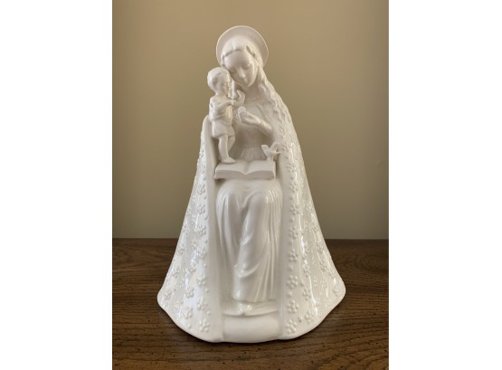 1950's Hummel  Flower Madonna And Child Holding A Book With Small Bird.
