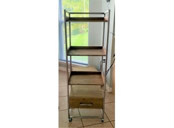 Tall Four Shelf Rollong Stand With Lower Drawer