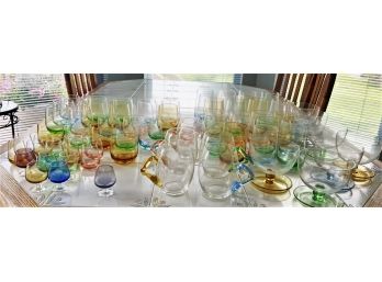 Extensive Group Of Czechoslovakian Colored Glassware 73 Pieces