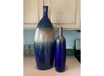 Two Blue & Tan 'Drip' Vessels