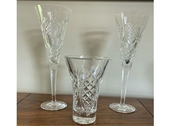 Waterford Vase And Two Wine Glasses