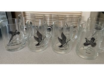 Eight Glass Beer Mugs With Geese