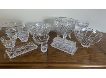 Group Of Crystal And Pressed Glass Items - 11 Pieces
