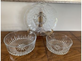 Two Glass Serving Bowl & A Footed Serving Plate