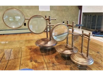 Three Decorative Brass Magnifiers On Stands