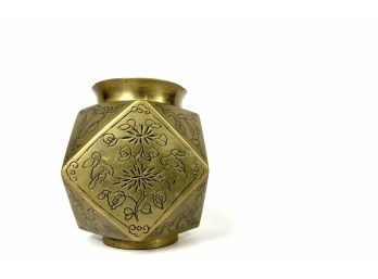 Vintage Chinese Lin Sen Era 1868 To 1943 Faceted Brass Vase