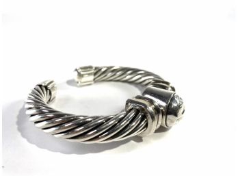 Ladies Sterling Silver And 14k Gold Cable Cuff Bracelet