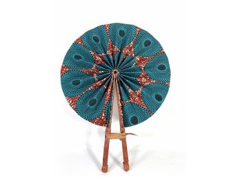 Ankara Gye Nyame African Wedding Favor Ethnic Print Fabric Round Windmill Style Handmade Hand Fan With Leather