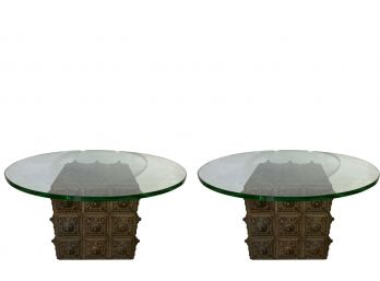 Functional Art -  Moroccan Tin Tile Clad Cube Tables With Substantial Round Glass Tops*
