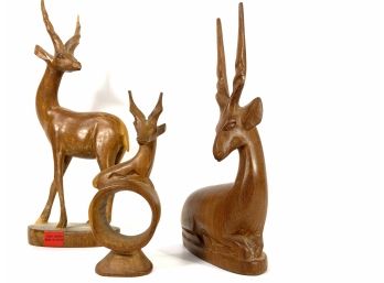 Hand Carved In Kenya - Trio Of Gazelle Statues