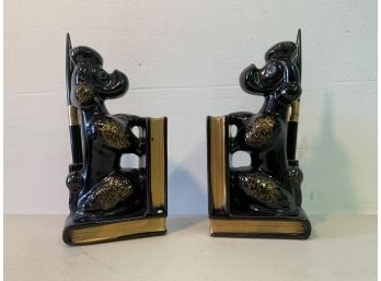 Mid Century Modern Black & Gold Poodle Bookends - Made In Japan