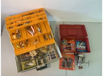 Pair Of Fishing Tackle Boxes With Lures, Fishing Reel, & Much More!