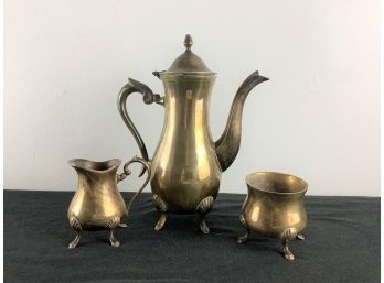 3 Piece Solid Brass Tea/coffee Carafe Creamer And Sugar