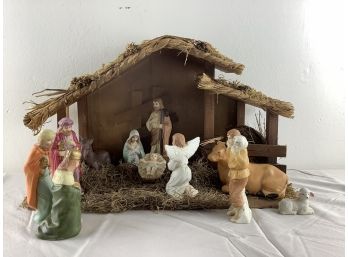 12 Piece Hand Painted Porcelain Bisque Nativity Set In Original Box