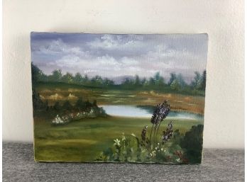 Blue Sky Over Pond Painting On Canvas