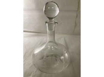 Etched Nautical Sailboat Crystal Decanter With Circular Stopper