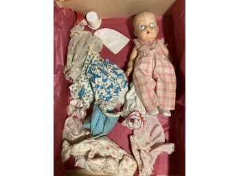 Ginnette, Made In U.S.A., Vintage Toy Baby Doll And Accessories