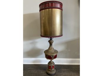 Large 1960s Mid Century Modern Era Lamp - Brass & Plush Red Velvet!!