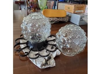 Two Beautiful Lighting Fixture Glass Bubble Shades From The 1950s