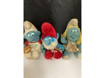 3 Stuffed Toy Smurfs Characters Two Male , And One Female Smurfette