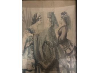 Antique Engraved Illustration, Les Modes, Printed By Illman Brothers, Featuring Three Young Ladies